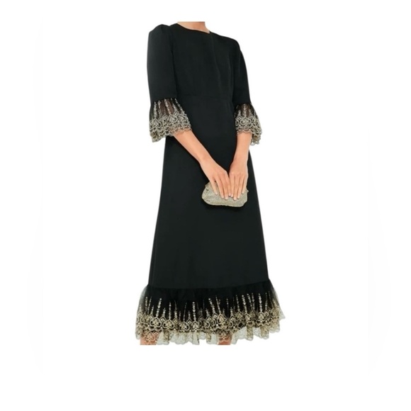 Pomander Place Lillith Black Maxi Dress M NWT Lace Trim Formal Holiday Glam - Picture 1 of 9